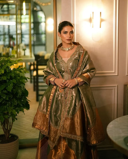Nagma Mirajkar in our Emerald Green tissue Anarkali with dupatta