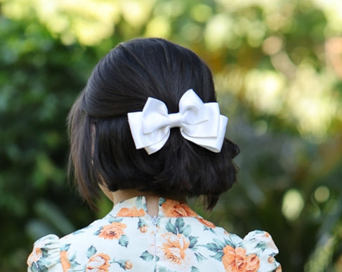 White Ribbon Bow Clip