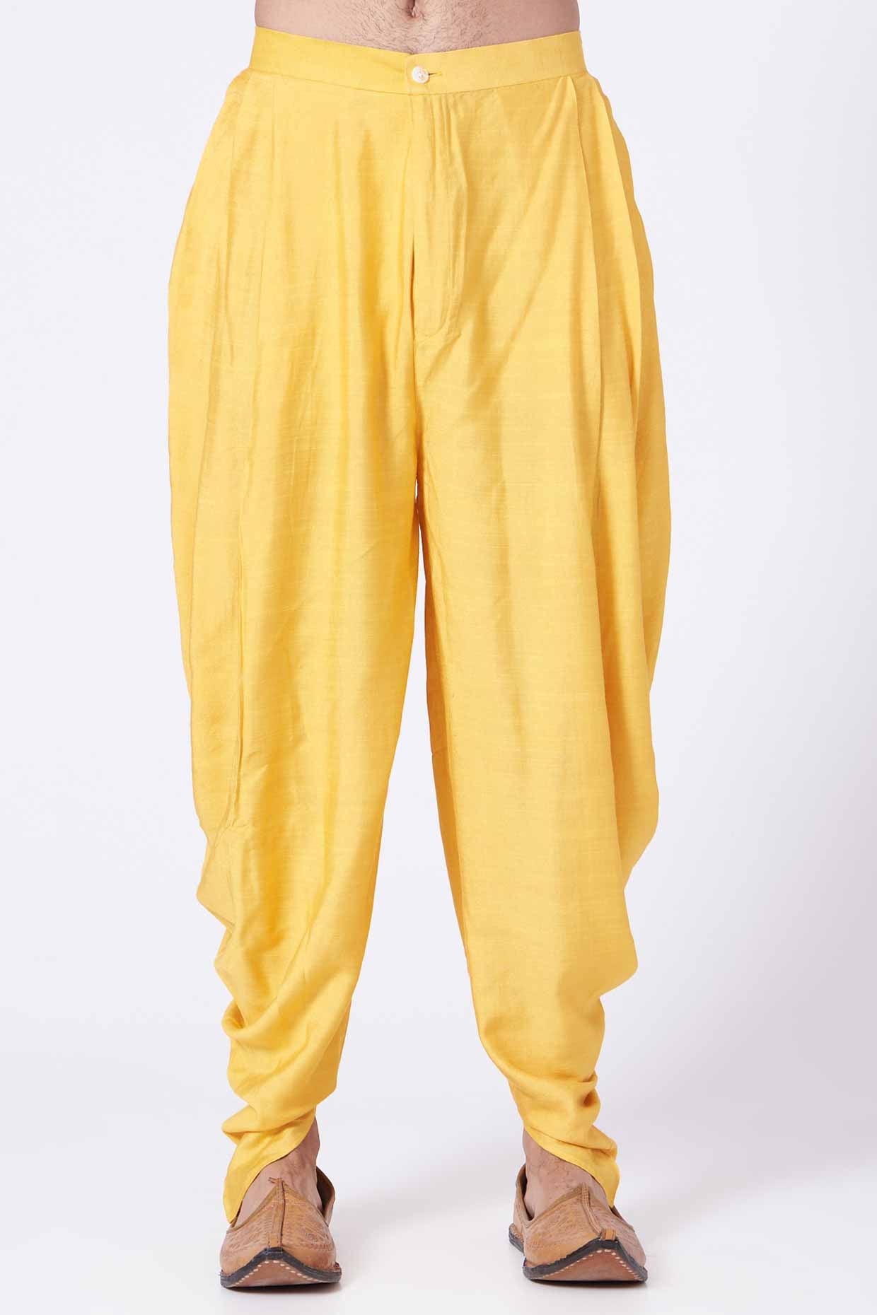 Yellow Slub Silk Kurta Set