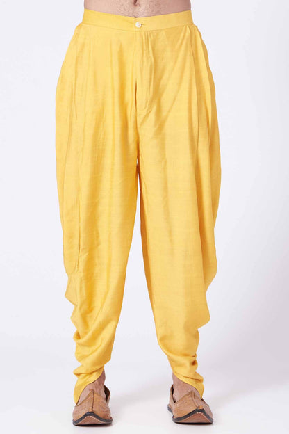 Yellow Slub Silk Kurta Set