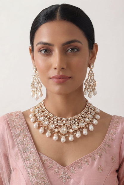 Ditya Gold Finish Kundan Necklace Set