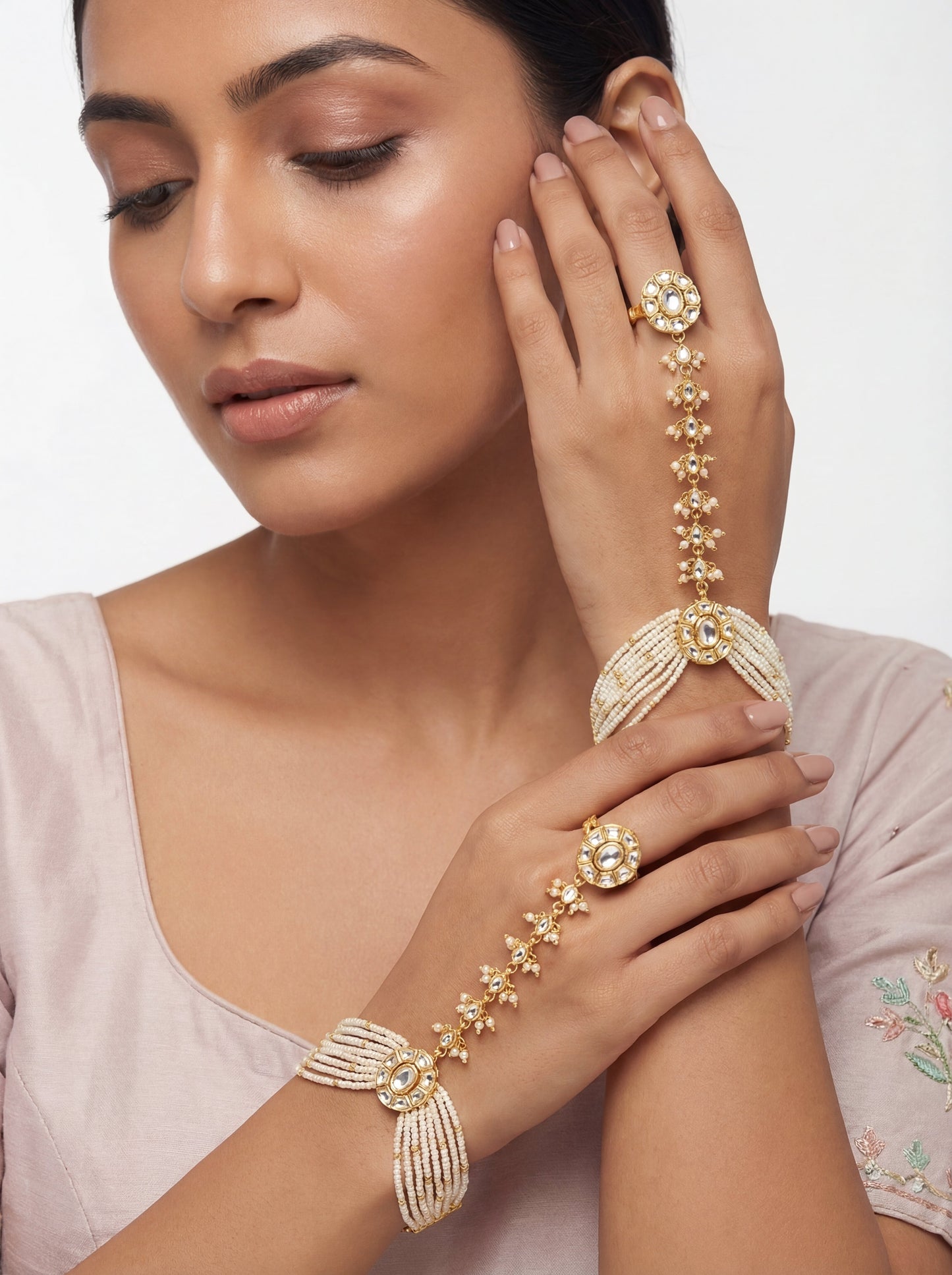 Veyaana Gold Finish Kundan Hathphool