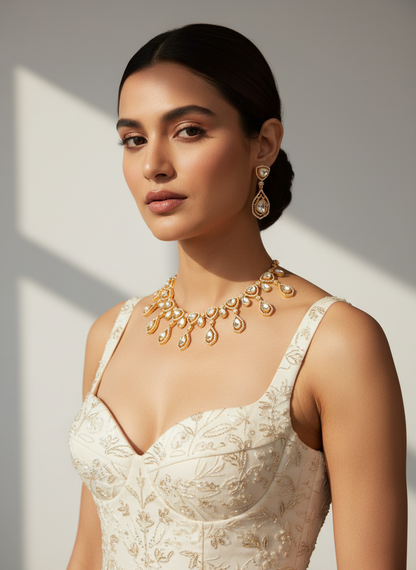 Fariza Gold Finish Moissanite Necklace Set