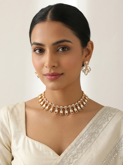 Kanira Gold Finish Moissanite Necklace Set