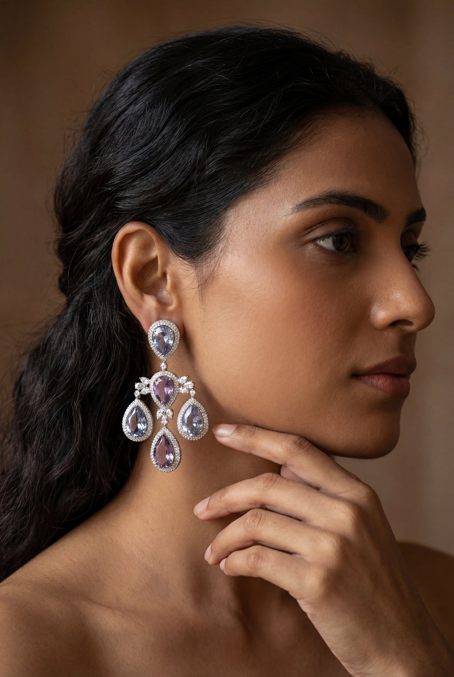 Trinaya White Finish Diamond Statement Earrings