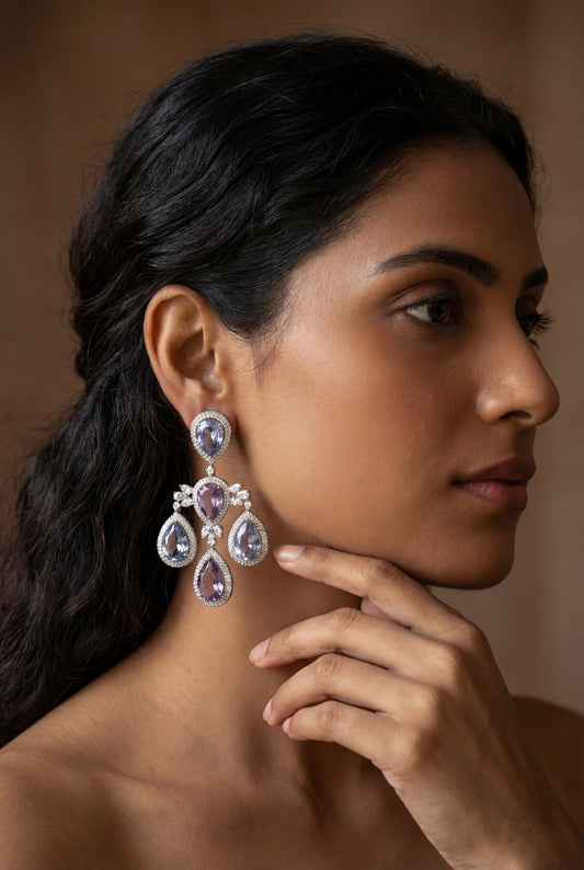 Trinaya White Finish Diamond Statement Earrings