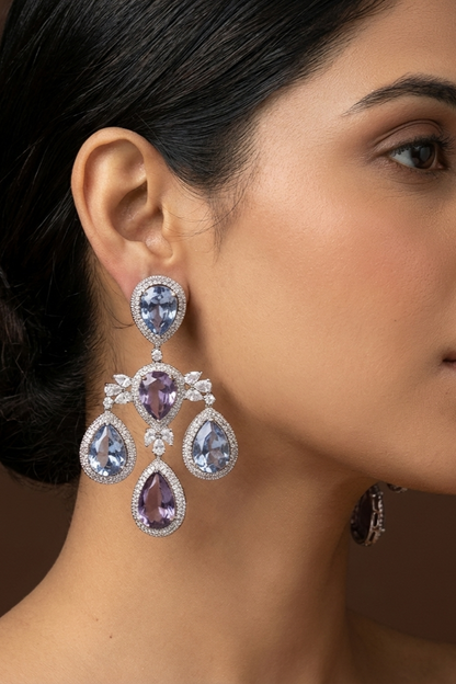 Trinaya White Finish Diamond Statement Earrings