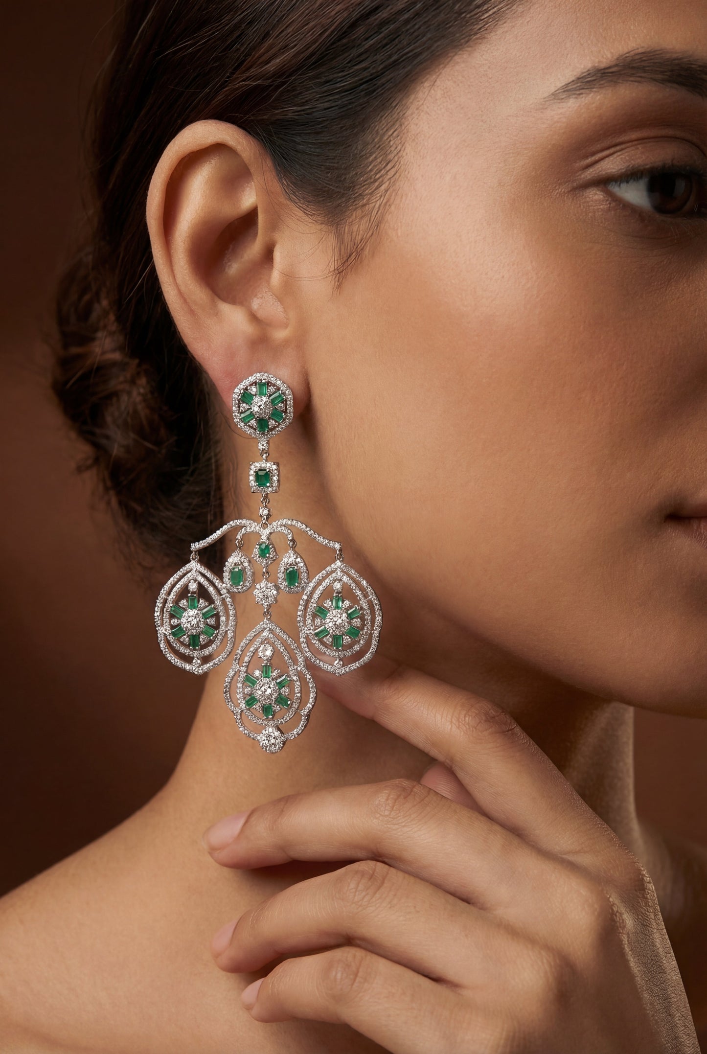 Tavisha Green White Finish Diamond Statement Earrings
