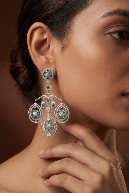 Tavisha Green White Finish Diamond Statement Earrings