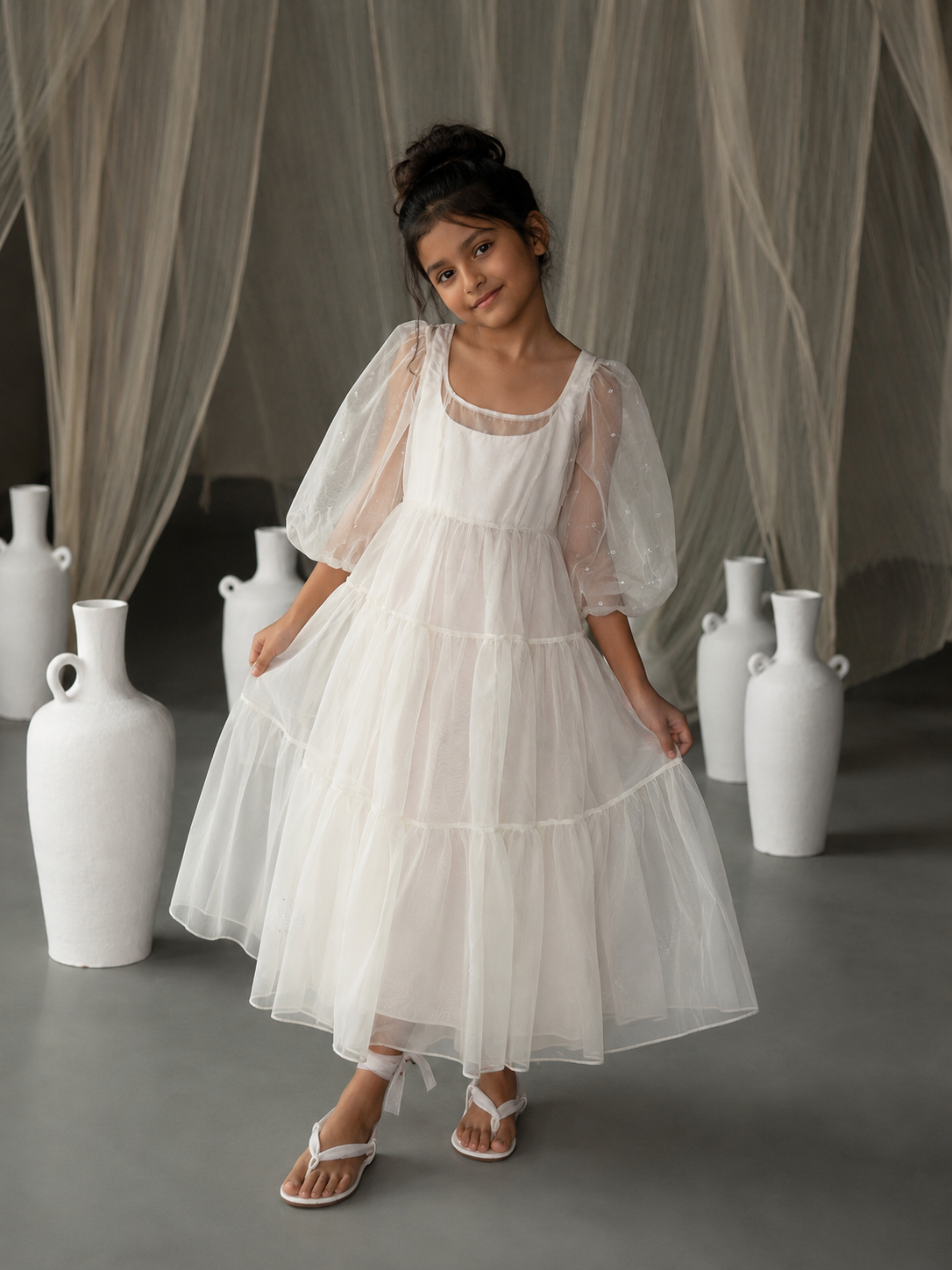 Astral Off-White Tiered Dress