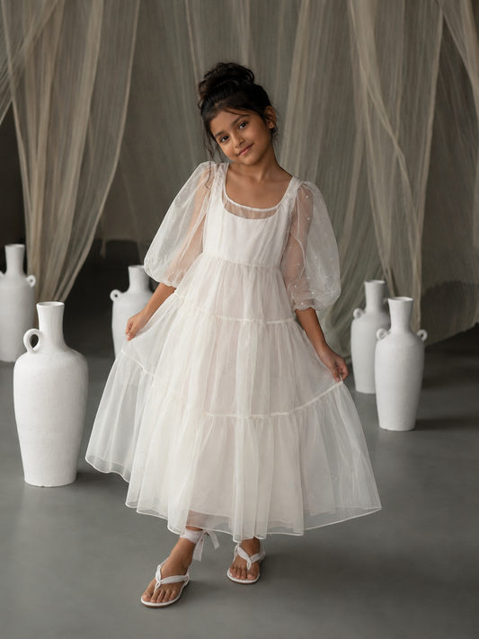 Astral Off-White Tiered Dress