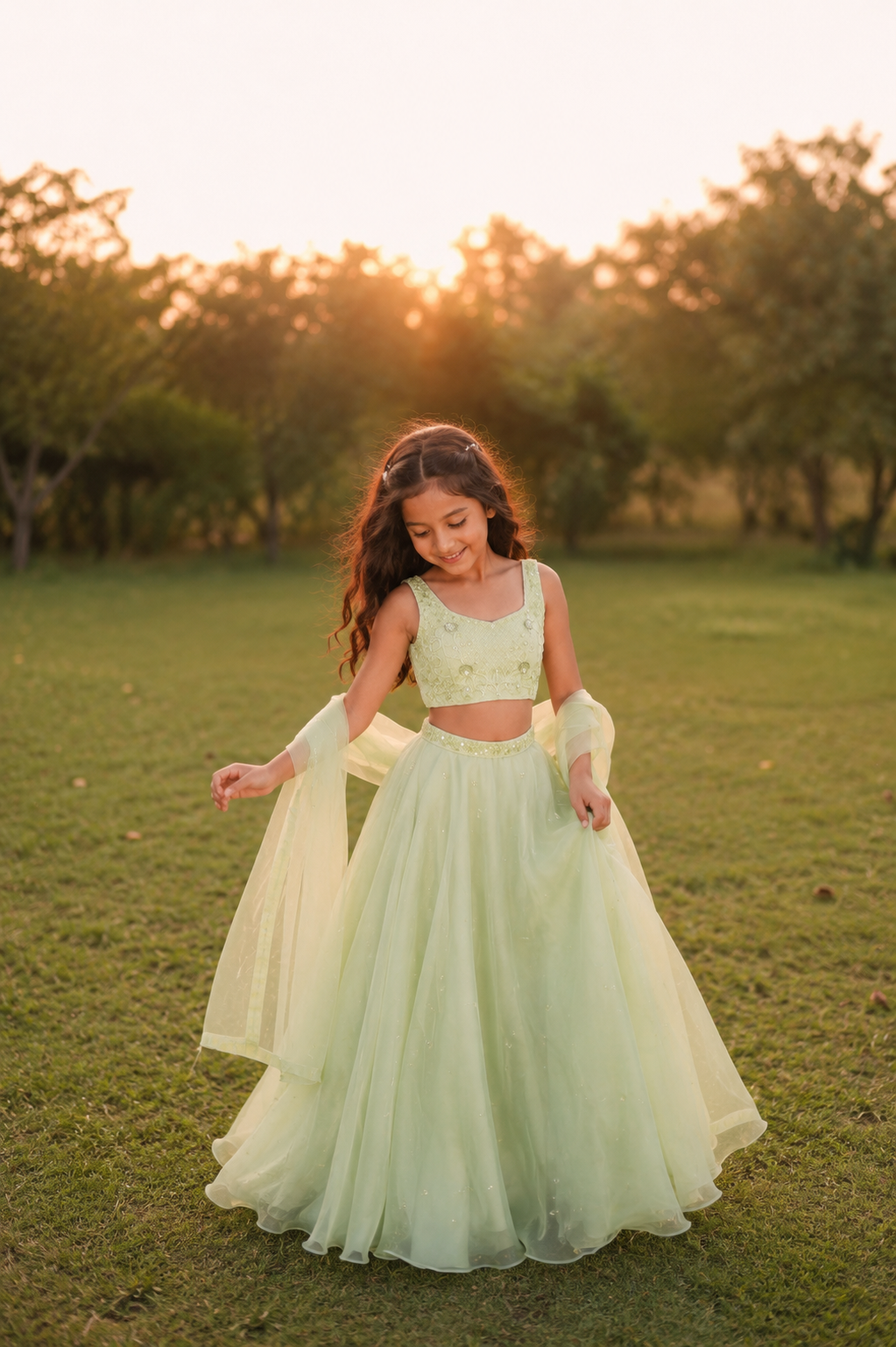 Summerhaven Green Silk Organza Lehenga