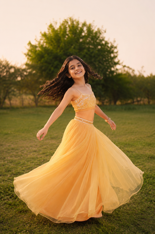 Dahlia Yellow Silk Organza Lehenga Set