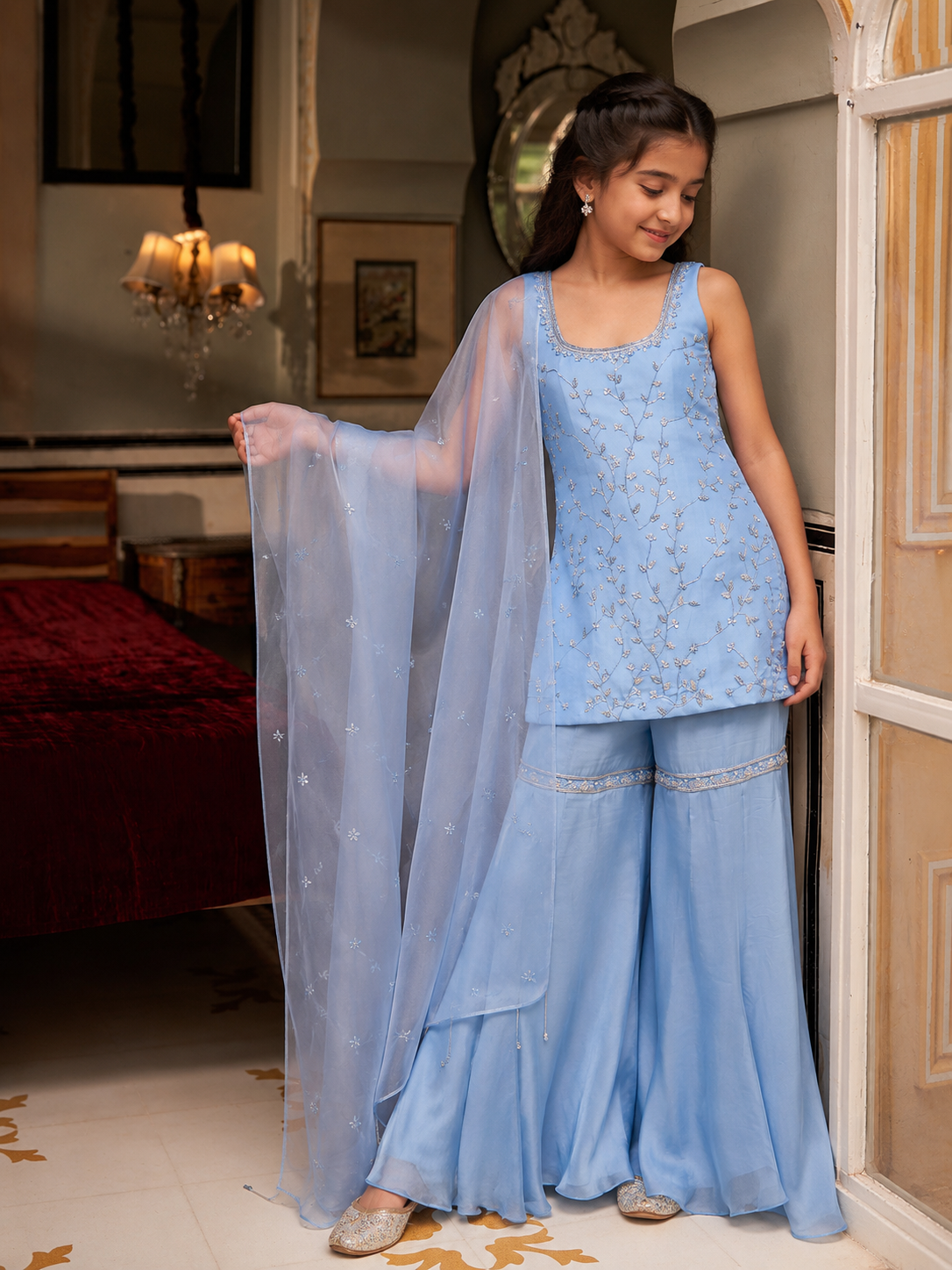 Ice Blue Kurta Sharara Set