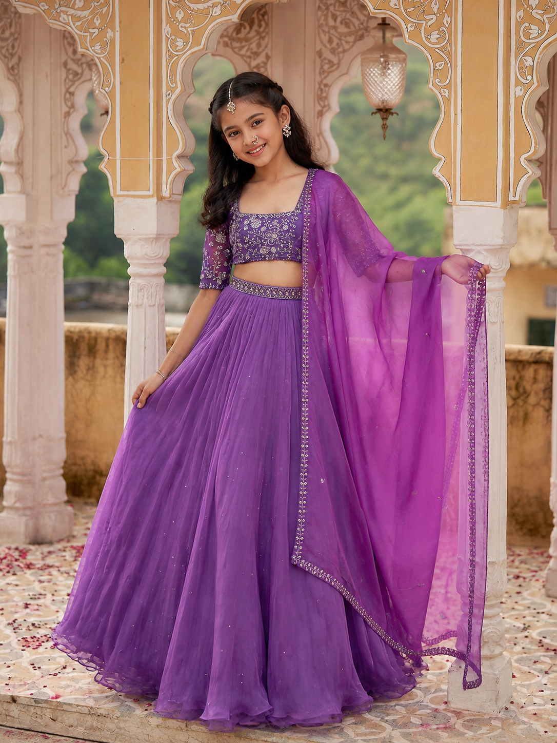 Salvia Purple Silk Organza Lehenga Set