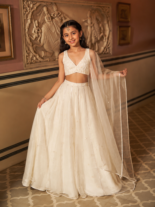 Crystal Off-White Silk Organza Lehenga Set