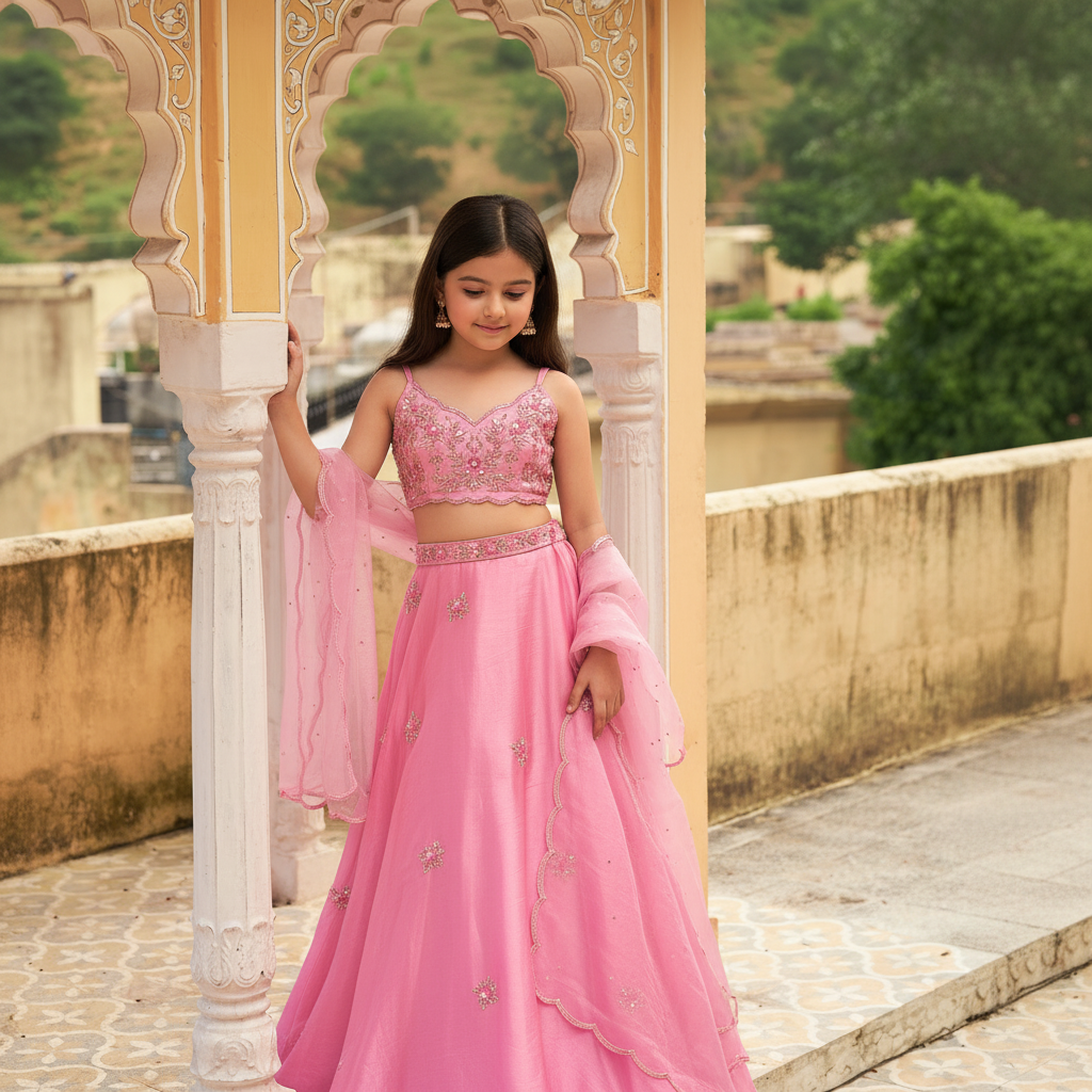 Gulab Pink Silk Organza Lehenga Set
