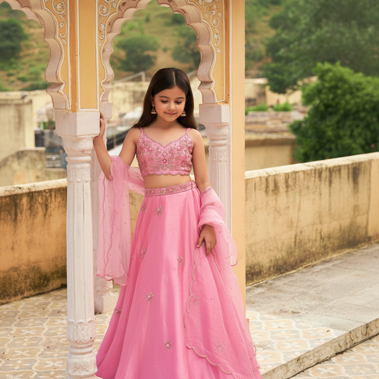 Gulab Pink Silk Organza Lehenga Set