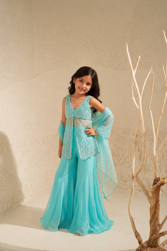 Cassia Aqua Blue Sharara Set