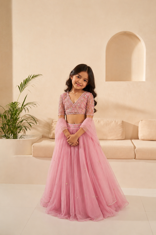 Selene Lilac Silk Organza Lehenga Set