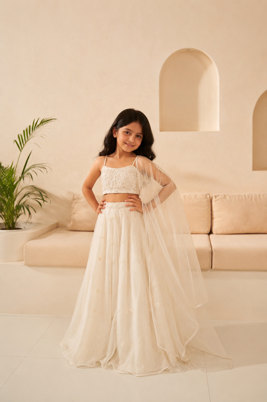 Snow White Silk Organza Lehenga Set