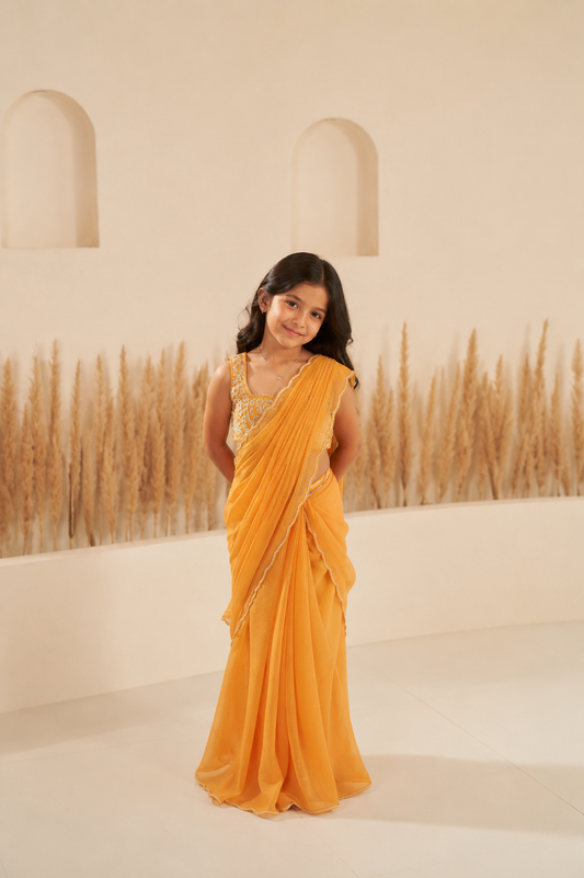Marigold Draped Saree Set
