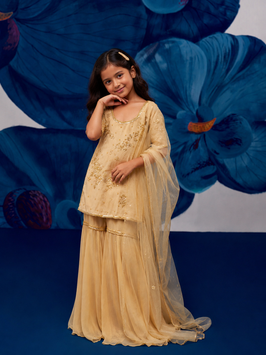 Floral Golden Sharara Set