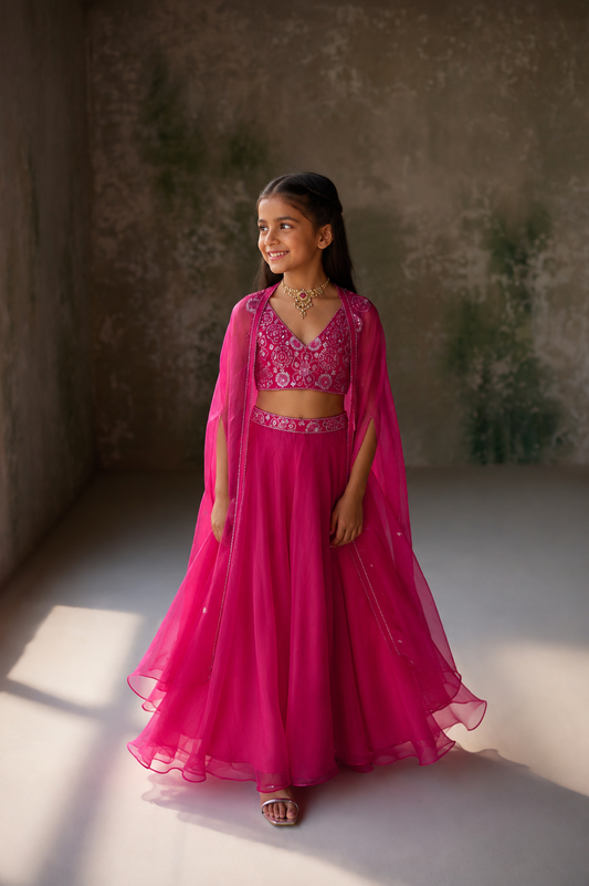 Pansy Hot Pink Organza Jacket Set