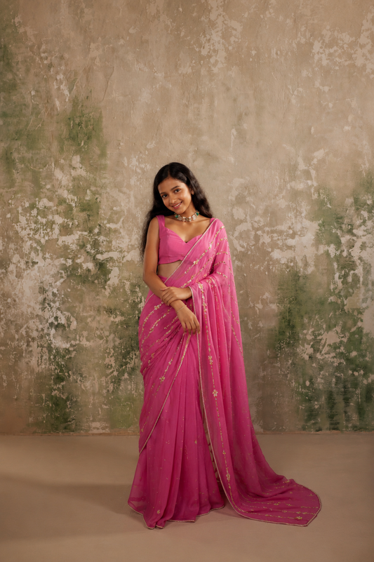 Phlox Rani Pink Draped Saree Set