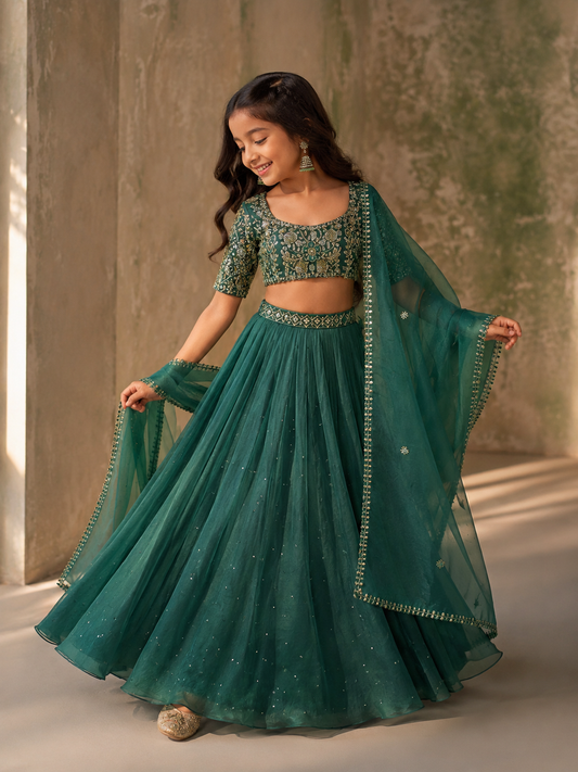 Surreal Green Silk Organza Lehenga Set
