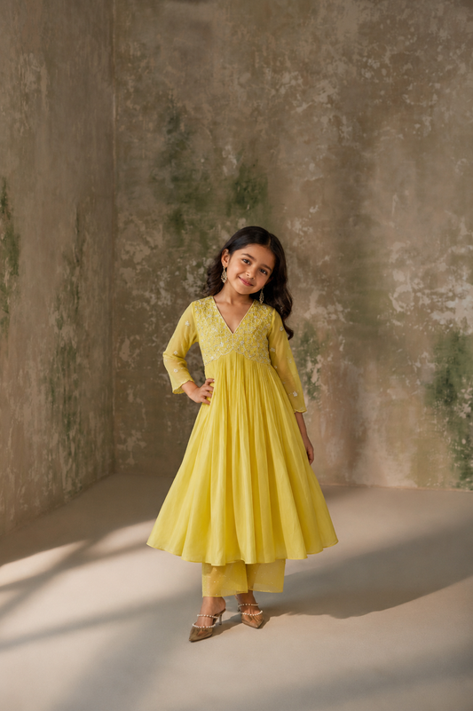 Serene Yellow Silk Kurta Set
