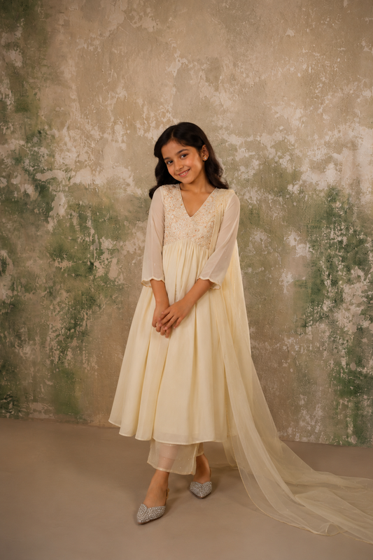 Oasis Cream Silk Kurta Set