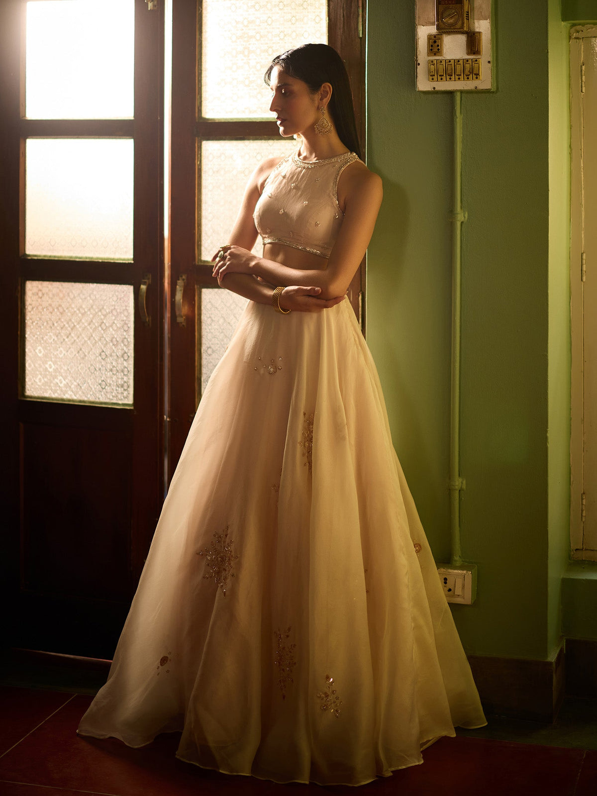 Frosted Blush Pink Organza Lehenga Set