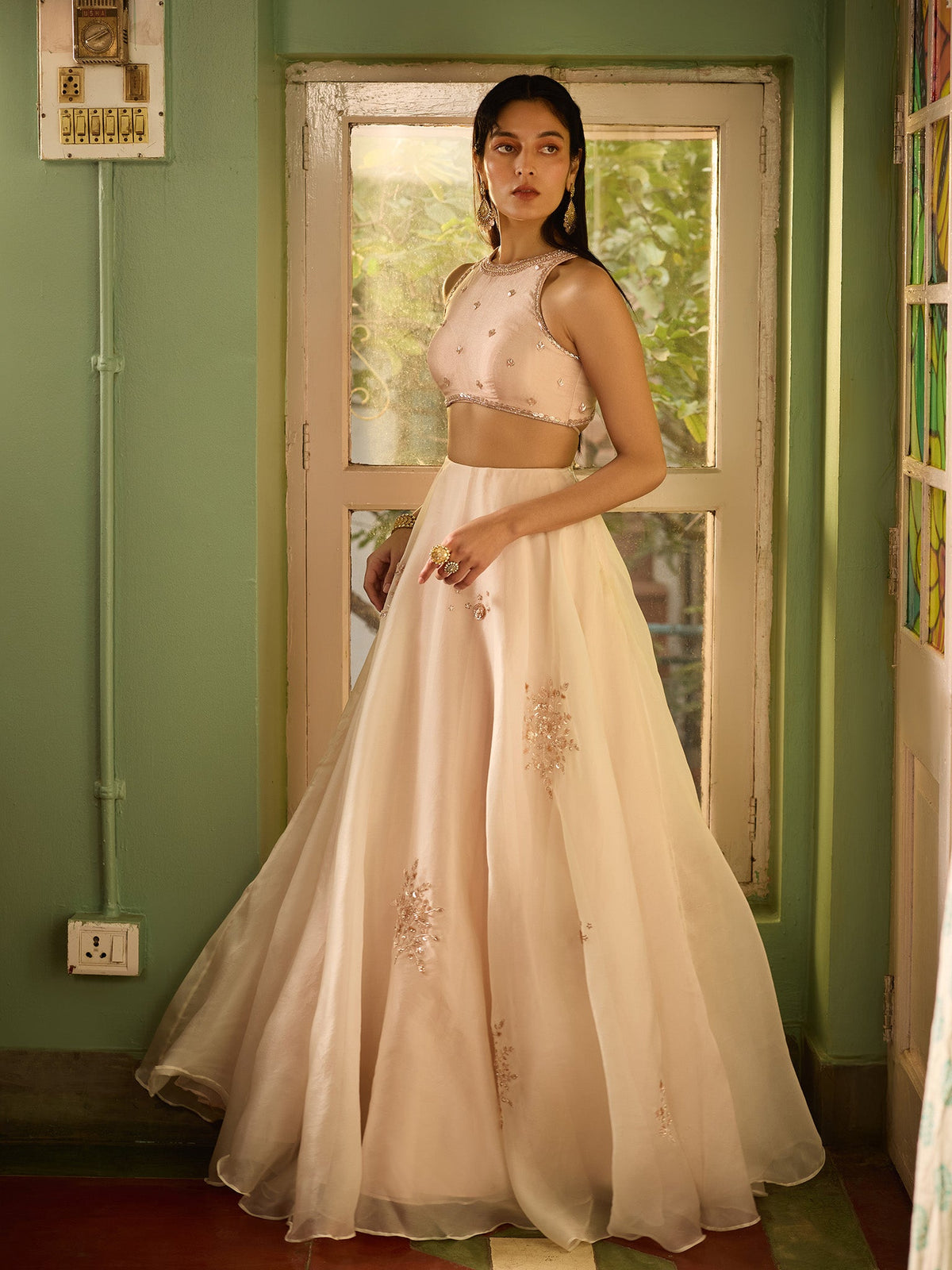 Frosted Blush Pink Organza Lehenga Set
