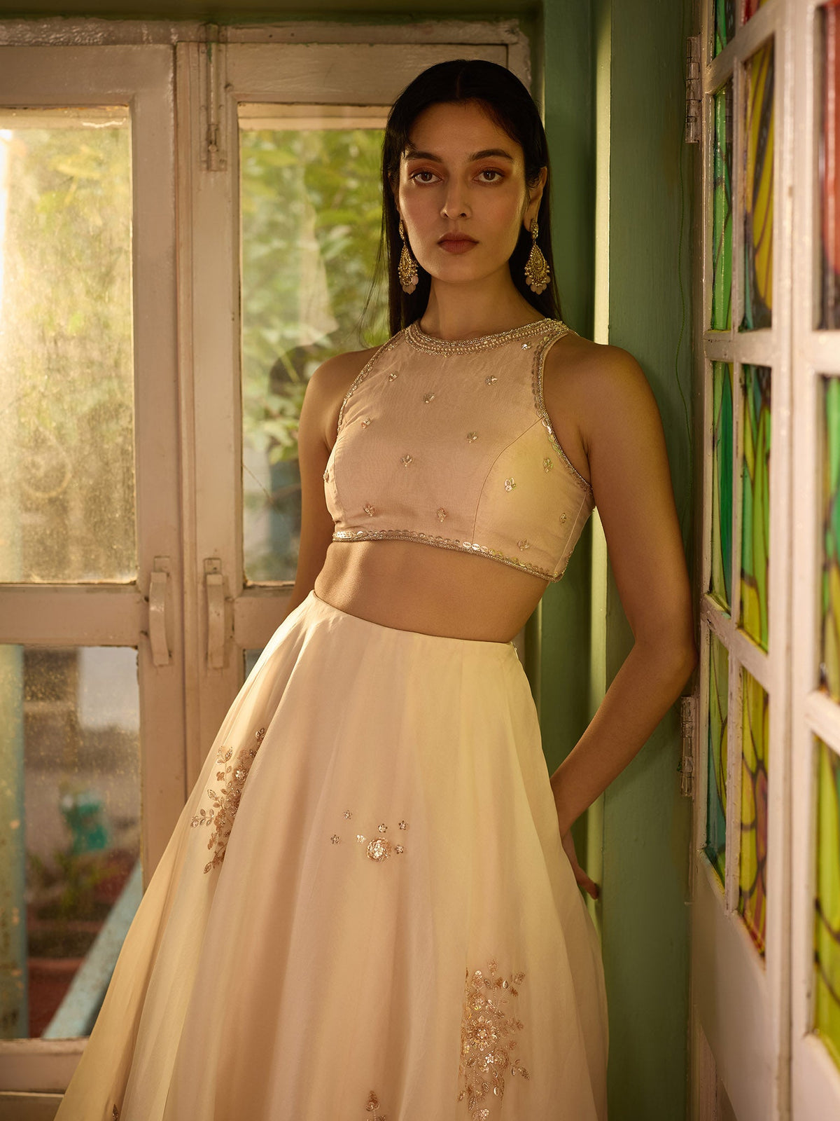 Frosted Blush Pink Organza Lehenga Set