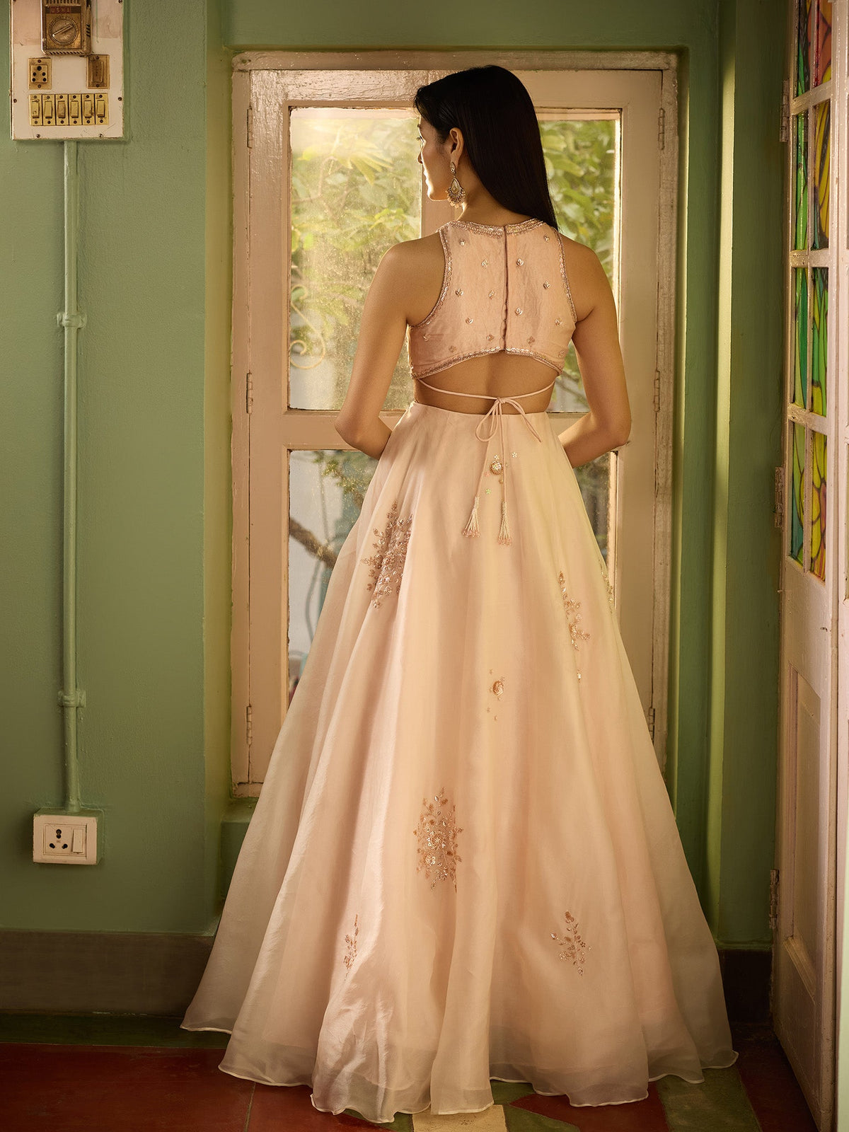 Frosted Blush Pink Organza Lehenga Set
