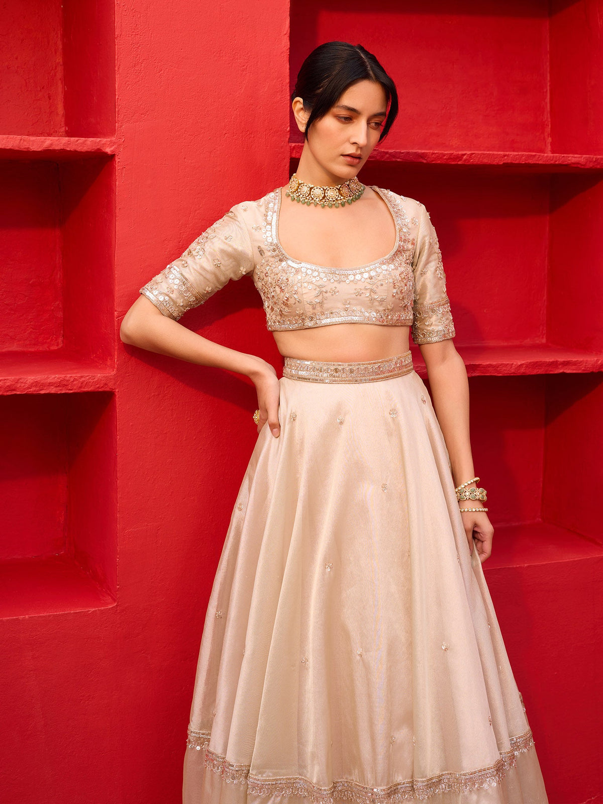 Kliantha Gold Tissue Lehenga Set