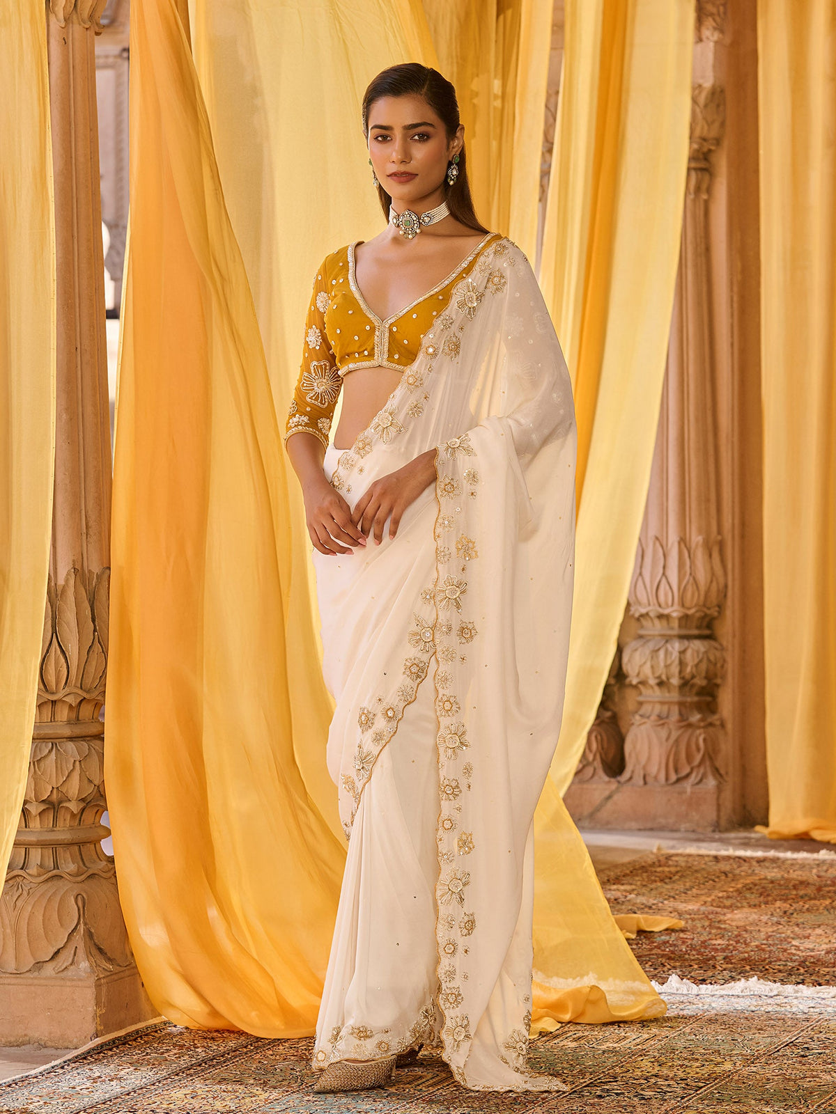 Mustard Muse Chiffon Saree Set