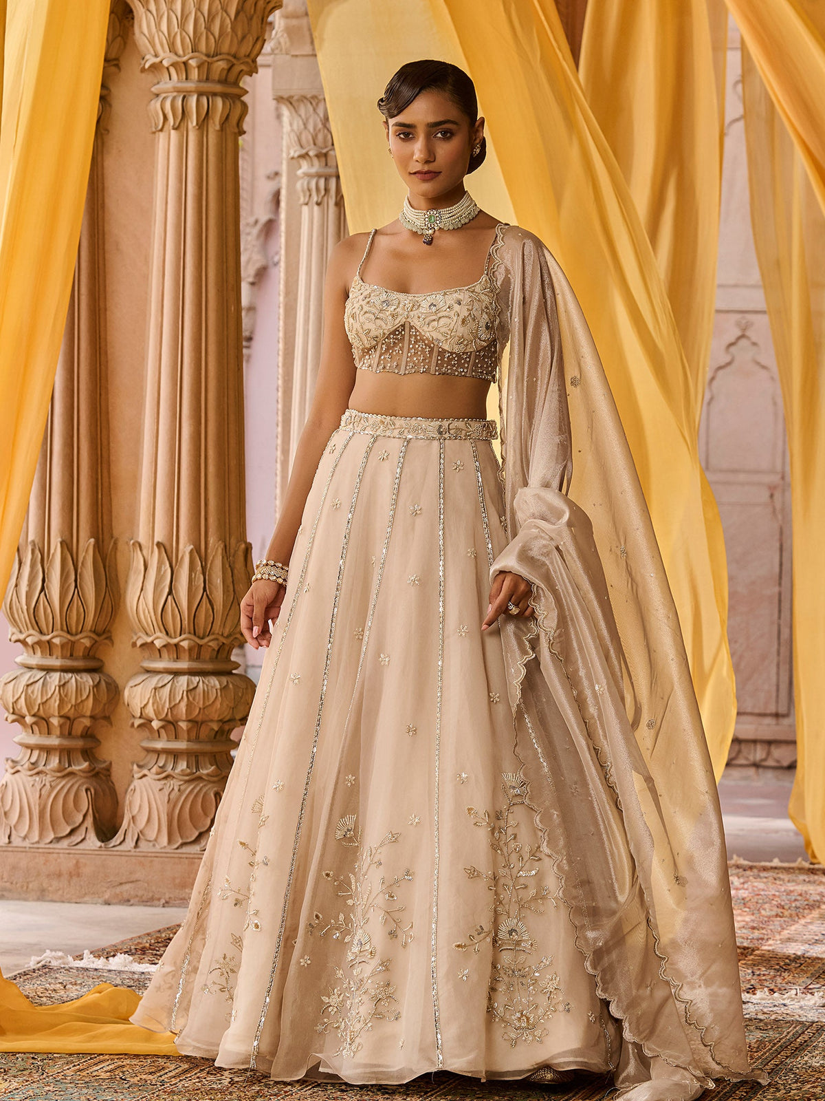 Moon Ash Organza Lehenga Set