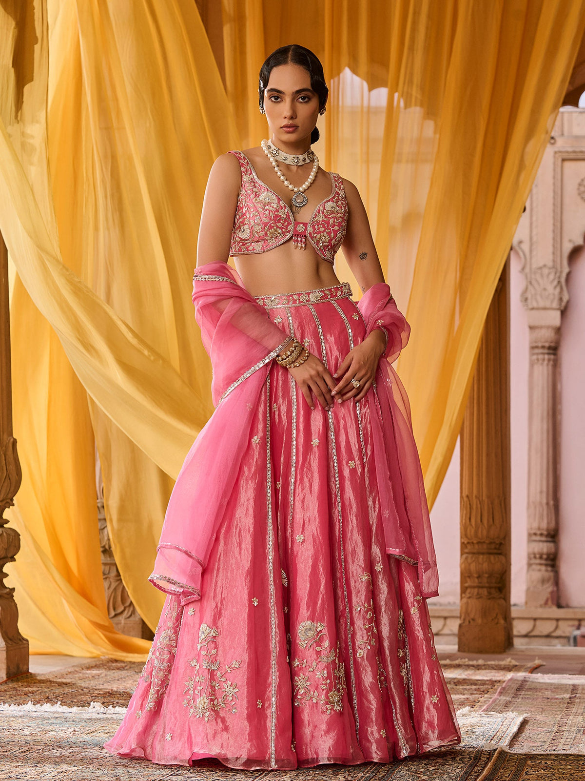 Elysia Pink Tissue Lehenga Set