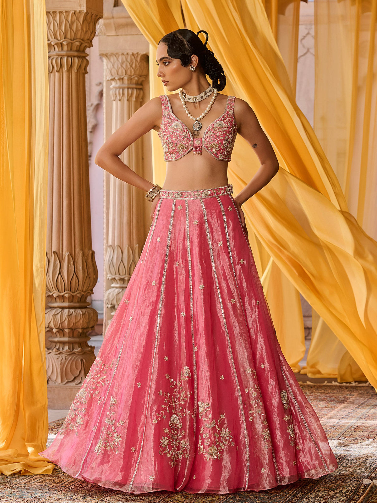 Elysia Pink Tissue Lehenga Set