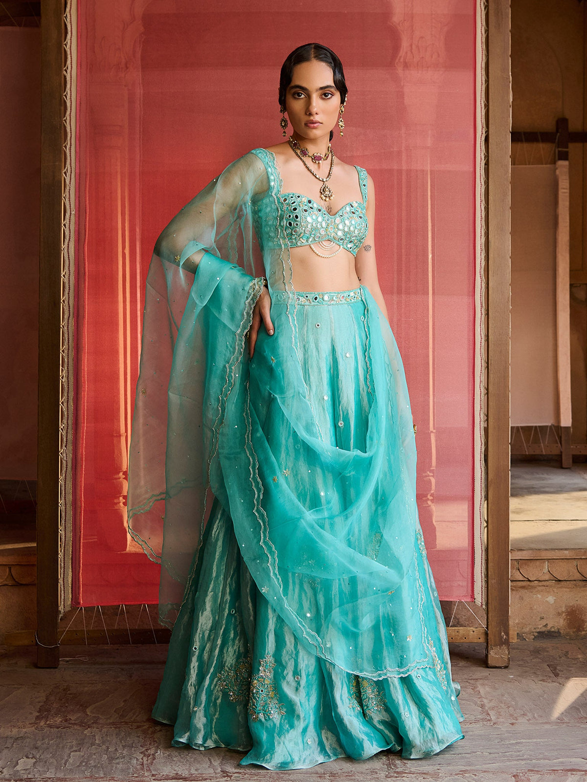 Ocean Turquoise Tissue Lehenga Set