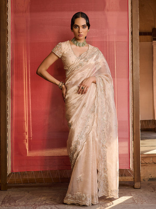 Aurelia Rose Gold Tissue Saree Set