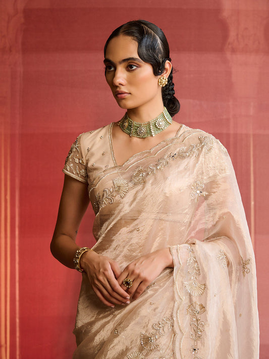 Aurelia Rose Gold Tissue Saree Set