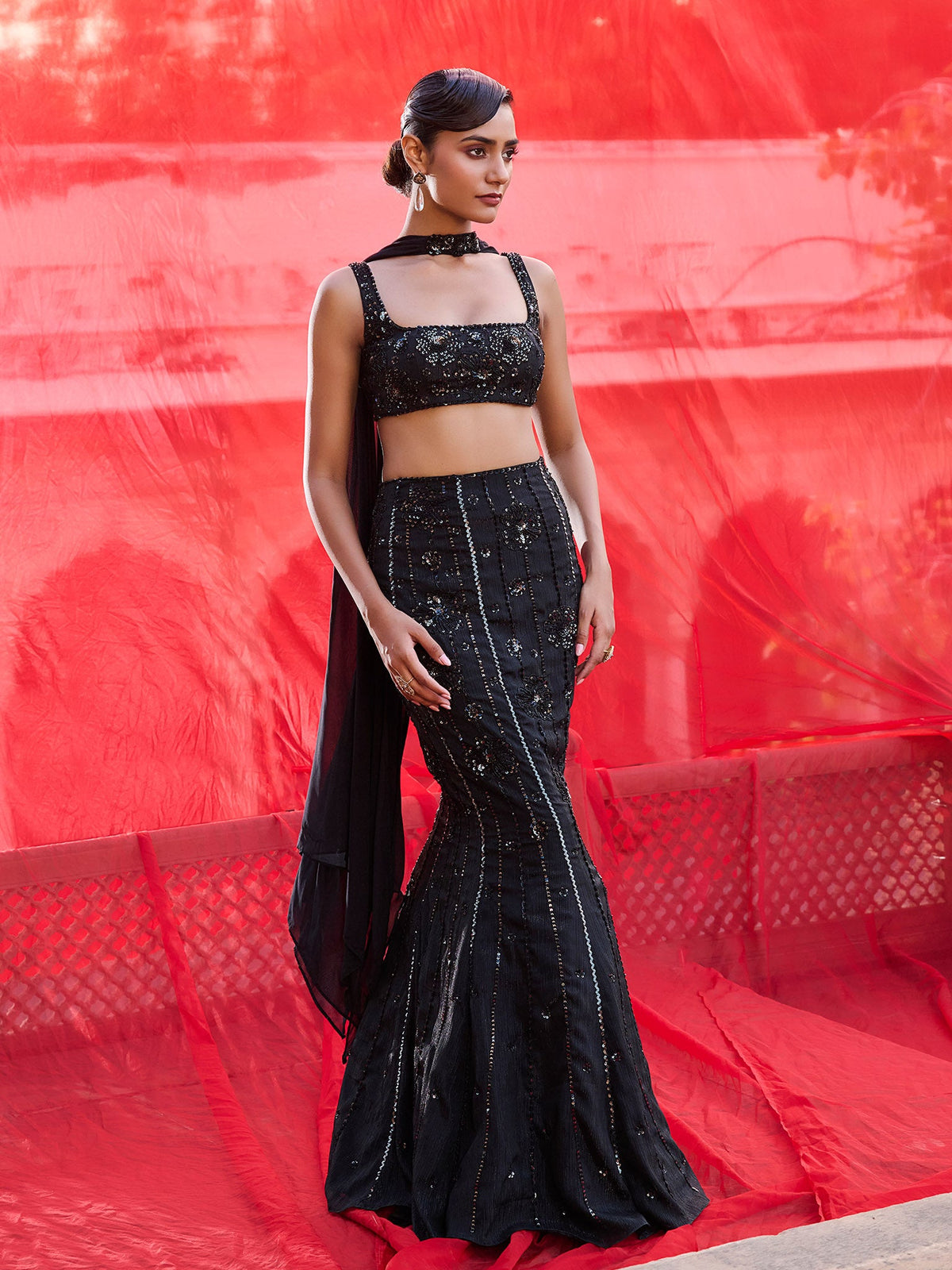 Dusk Willow Black Lehenga Set