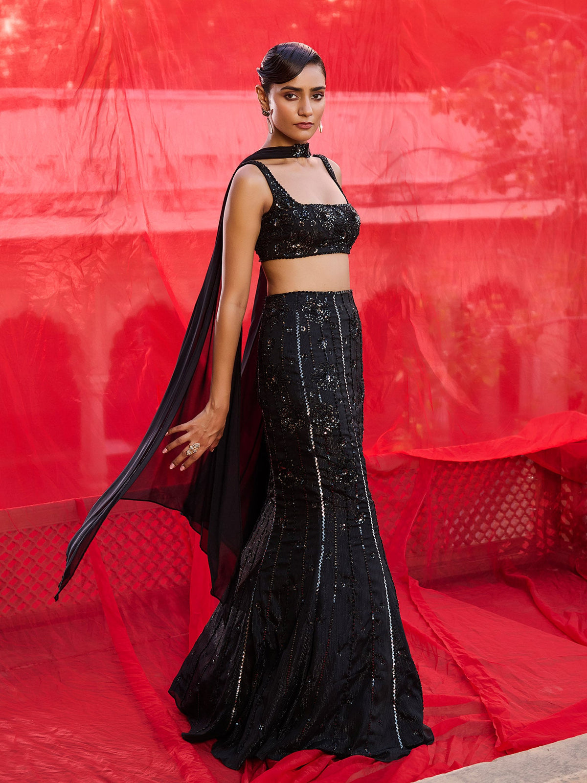 Dusk Willow Black Lehenga Set