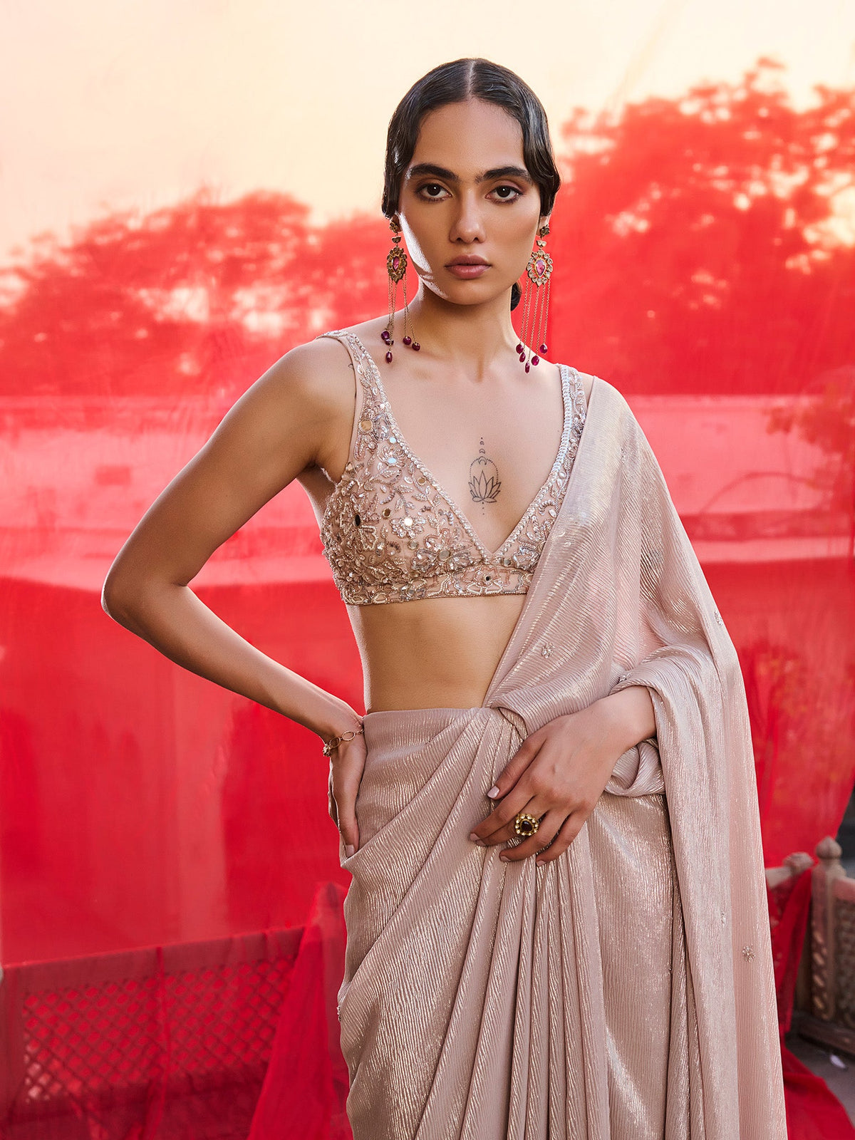 Champagne Blush Saree Set