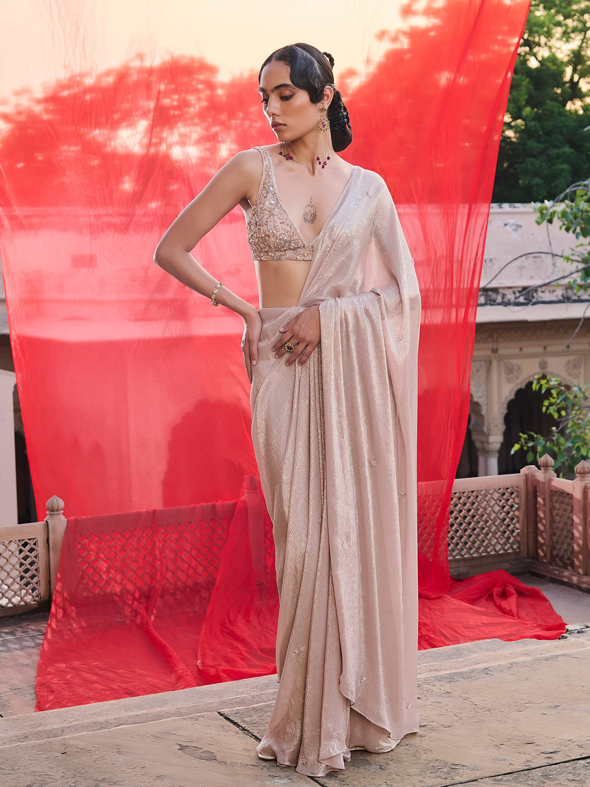 Champagne Blush Saree Set