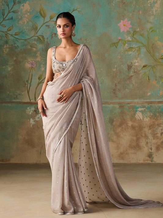 Silver Smoke Georgette Saree Set