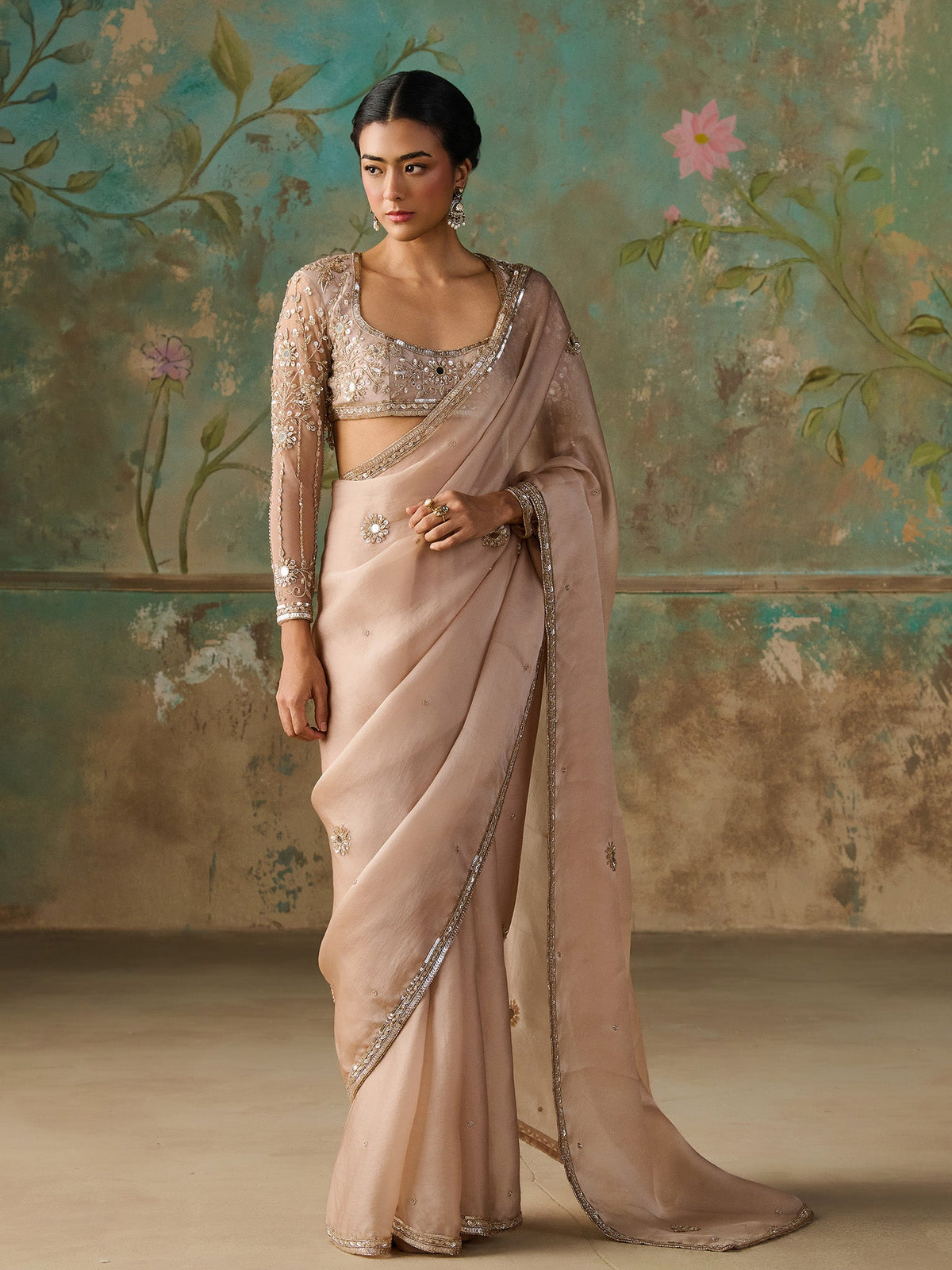 Sienna Gold Satin Organza Saree Set